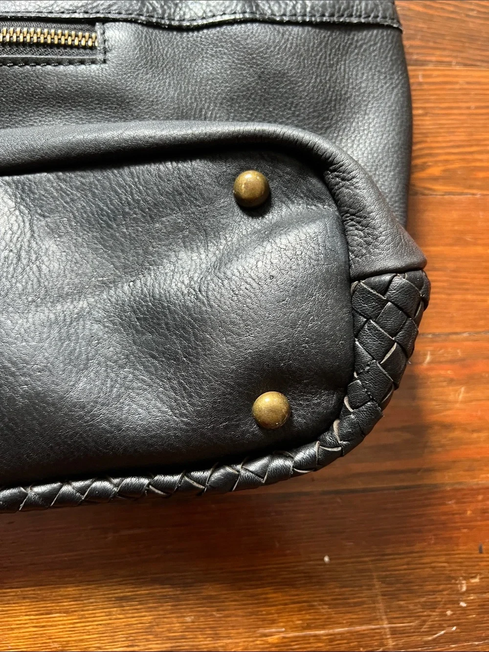 Woven Shoulder Bag in Black with Adjustable Strap